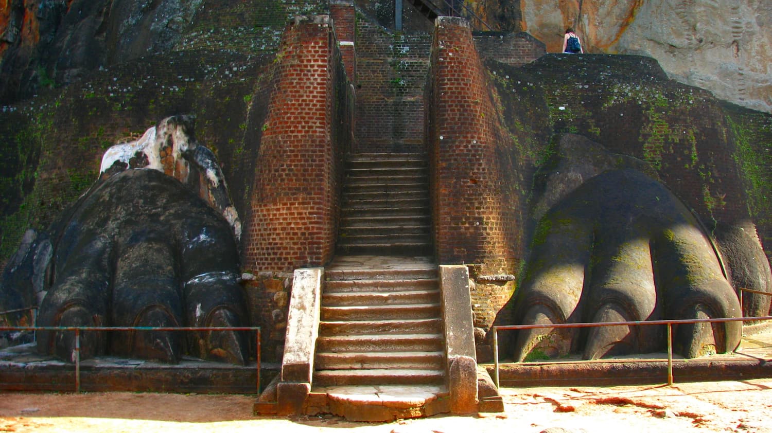 The giant stone lion paws flanking the staircase up Sigiriya rock